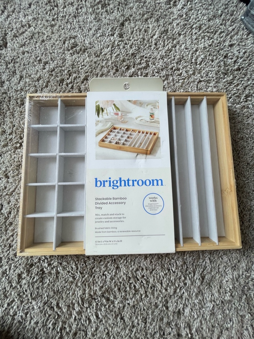 Brightroom Stackable Bamboo Divided Accessory Tray